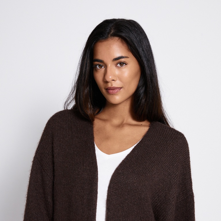 Long open knit cardigan "Alana" Brown